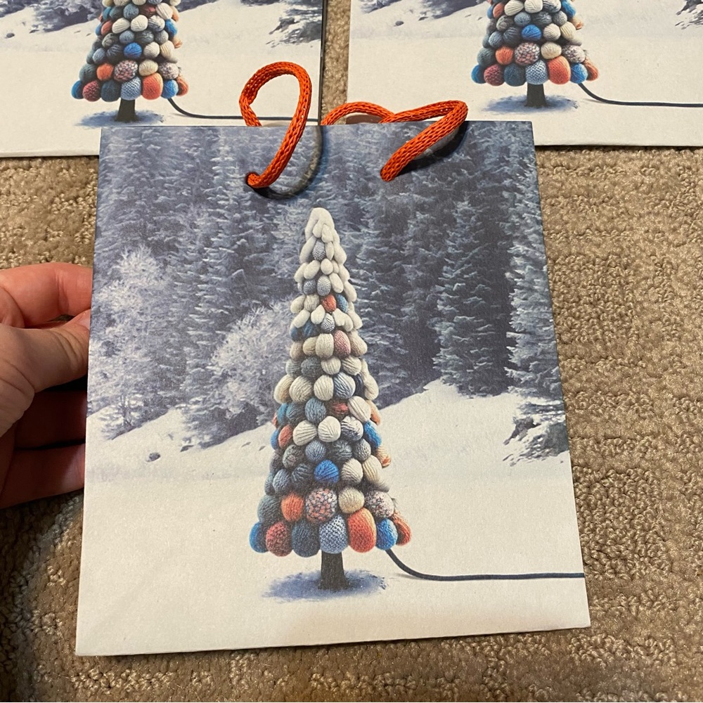 New (Anthropologie) Small Winter Holiday Gift Paper Bags | Set of 3 - Picture 9 of 10